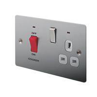 LAP  45A 2-Gang DP Cooker Switch & 13A DP Switched Socket Brushed Stainless Steel with LED with White Inserts
