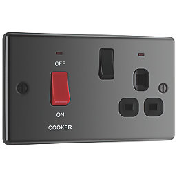 LAP  45A 2-Gang DP Cooker Switch & 13A DP Switched Socket Black Nickel with LED with Black Inserts