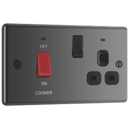 LAP  45A 2-Gang DP Cooker Switch & 13A DP Switched Socket Black Nickel with LED with Black Inserts