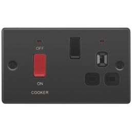 LAP  45A 2-Gang DP Cooker Switch & 13A DP Switched Socket Black Nickel with LED with Black Inserts