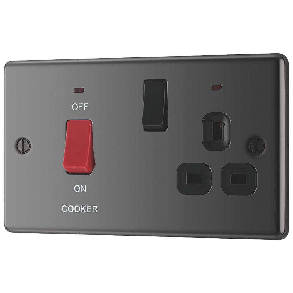 LAP 45A 2Gang DP Cooker Switch & 13A DP Switched Socket Black Nickel