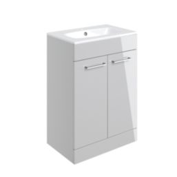 Ohio 2-Door Bathroom Vanity Unit with Ceramic Basin Gloss Grey 610mm x 460mm x 848mm