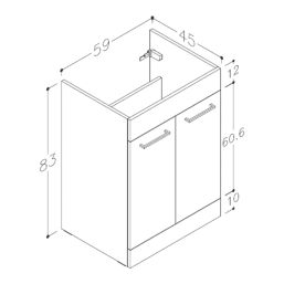 Ohio 2-Door Bathroom Vanity Unit with Ceramic Basin Gloss Grey 610mm x 460mm x 848mm