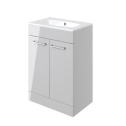 Ohio 2-Door Bathroom Vanity Unit with Ceramic Basin Gloss Grey 610mm x 460mm x 848mm