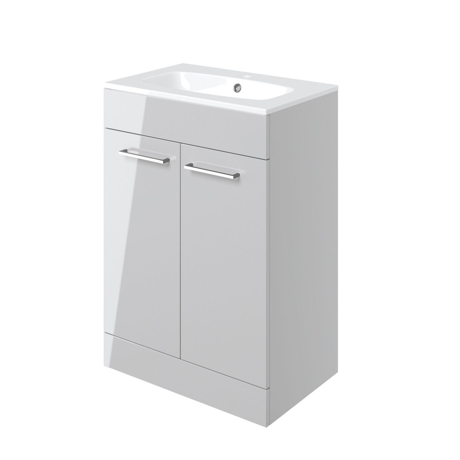 Ohio 2-Door Bathroom Vanity Unit with Ceramic Basin Gloss Grey 610mm x 460mm x 848mm (963AE)