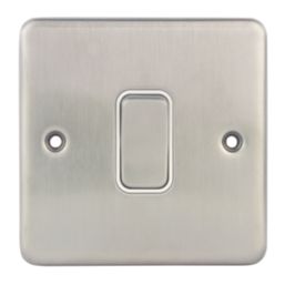 Hager Sollysta WRDP84BSW 20A 1-Gang 2P+E Control Switch Brushed Steel  with White Inserts