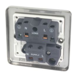 Hager Sollysta WRDP84BSW 20A 1-Gang 2P+E Control Switch Brushed Steel  with White Inserts