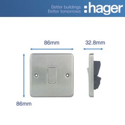 Hager Sollysta WRDP84BSW 20A 1-Gang 2P+E Control Switch Brushed Steel  with White Inserts
