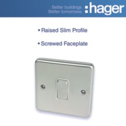Hager Sollysta WRDP84BSW 20A 1-Gang 2P+E Control Switch Brushed Steel  with White Inserts