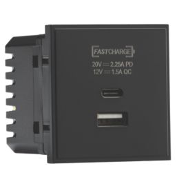 Knightsbridge  Modular 2.25A 45W 2-Outlet Type A & C USB Socket Black