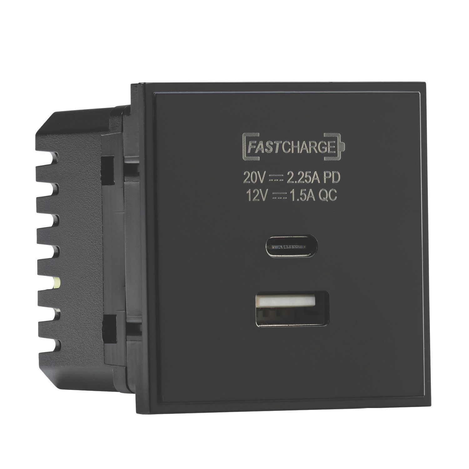 Knightsbridge Modular 2.25A 45W 2-Outlet Type A & C USB Socket Black (963CR)