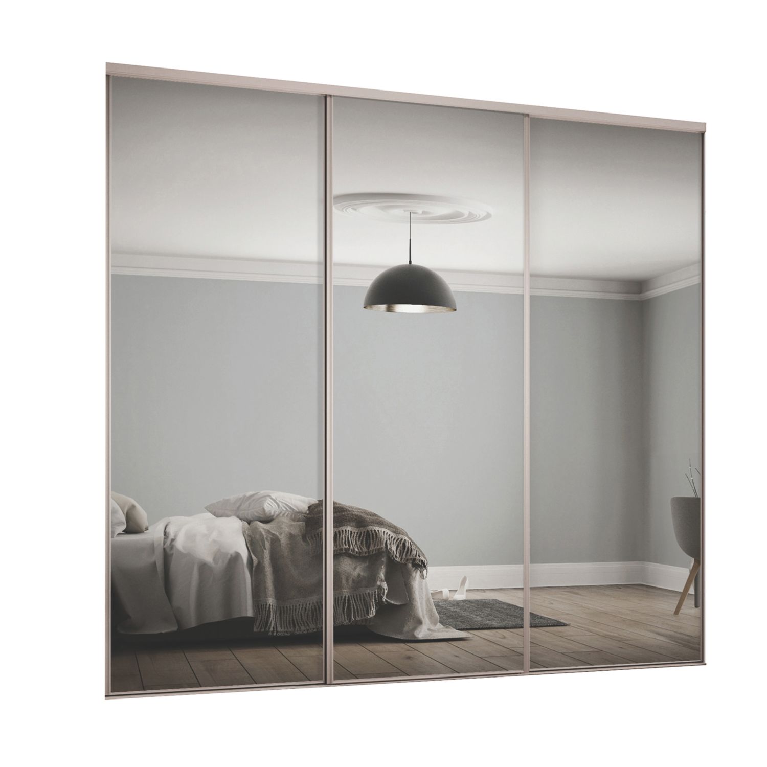 Spacepro Classic 3-Door Sliding Wardrobe Door Kit Cashmere Frame Mirror Panel 1760mm x 2260mm (963GK)