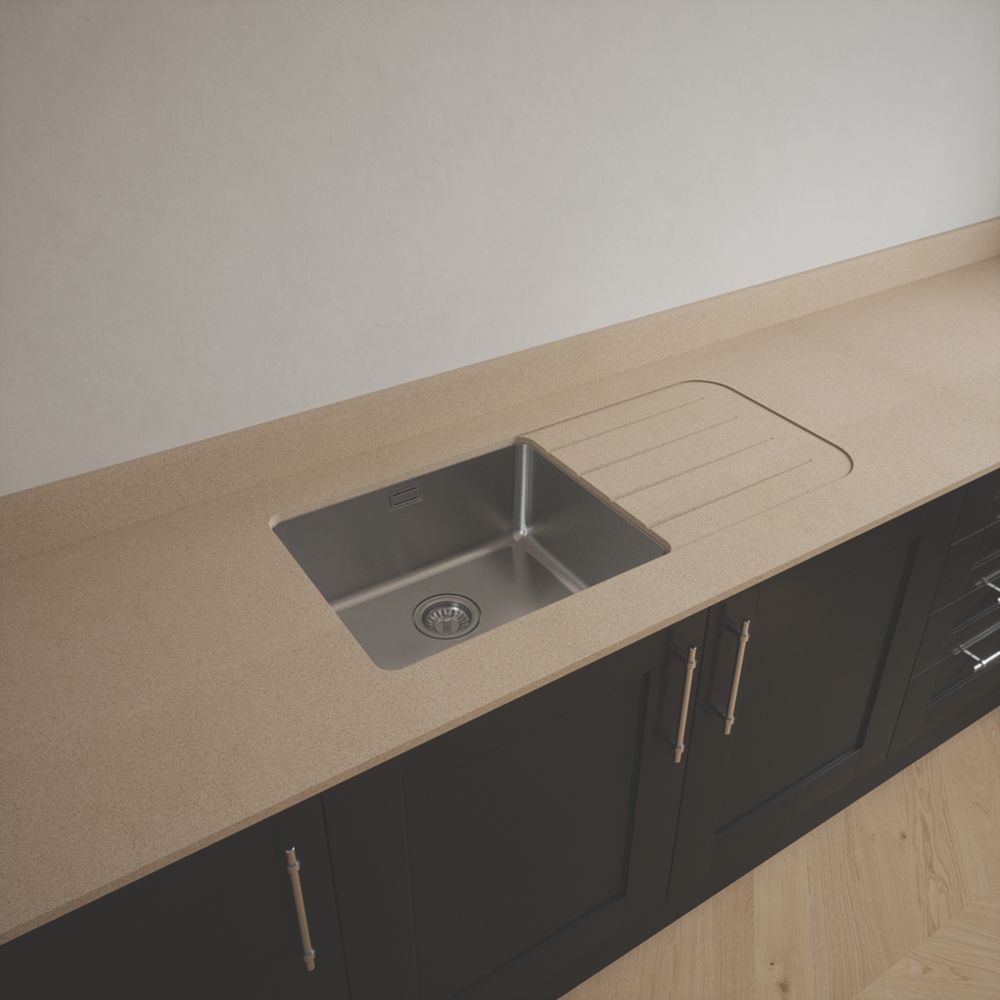 Metis Sand Kitchen Worktop with 1 Bowl Stainless Steel Sink 3050mm x ...