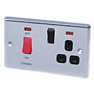 LAP  45A 2-Gang DP Cooker Switch & 13A DP Switched Socket Brushed Stainless Steel with Neon with Black Inserts