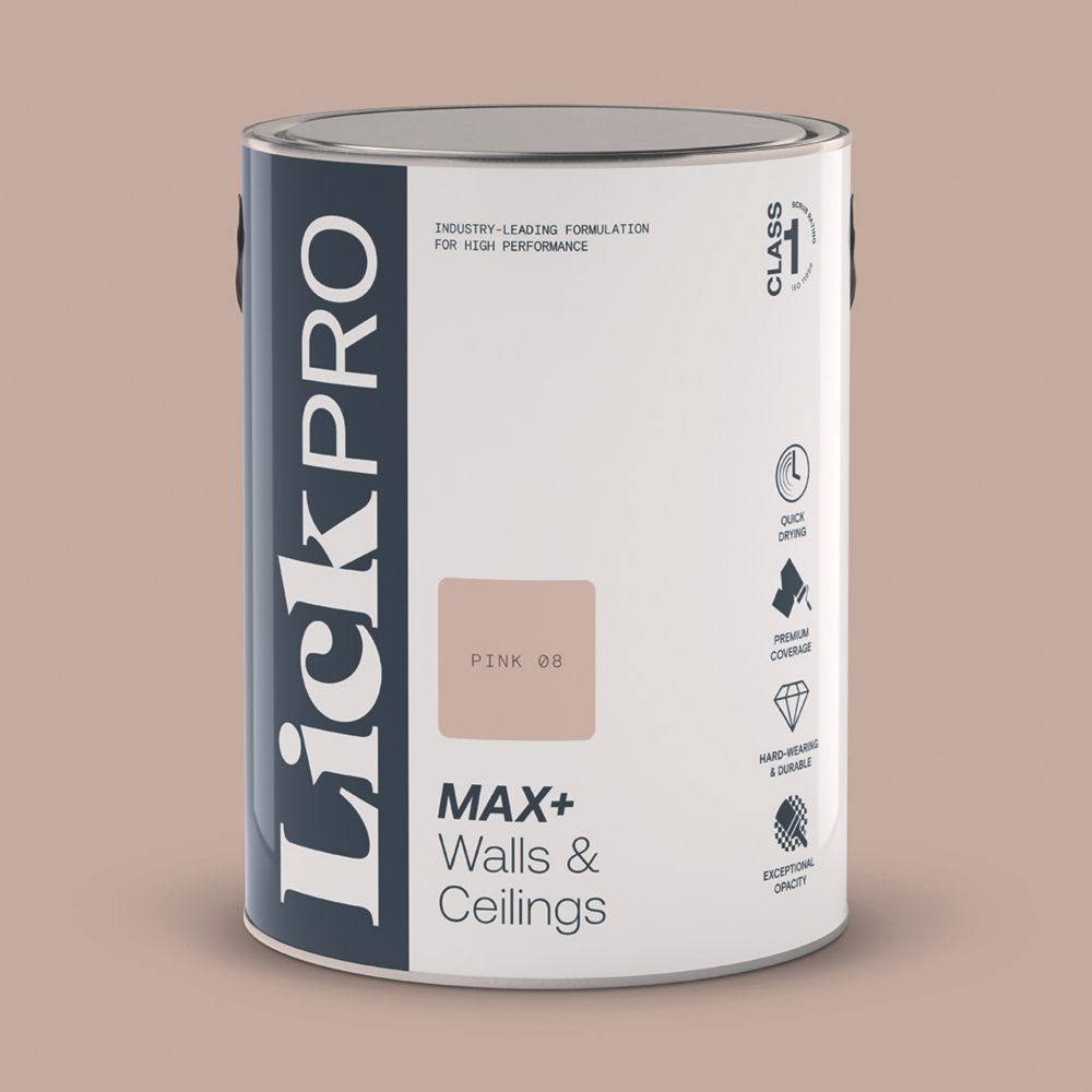 LickPro Max+ 5Ltr Pink 08 Matt Emulsion Paint - Screwfix