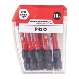 Milwaukee Shockwave 1/2" 50mm Hex Shank PH2 Impact Screwdriver Bits 10 Piece Set