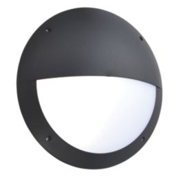 Saxby Seran Outdoor Round LED Bulkhead with Eyelid Cover With Microwave Sensor Matt Black 12W 800lm