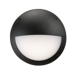 Saxby Seran Outdoor Round LED Bulkhead with Eyelid Cover With Microwave Sensor Matt Black 12W 800lm