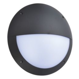 Saxby Seran Outdoor Round LED Bulkhead with Eyelid Cover With Microwave Sensor Matt Black 12W 800lm