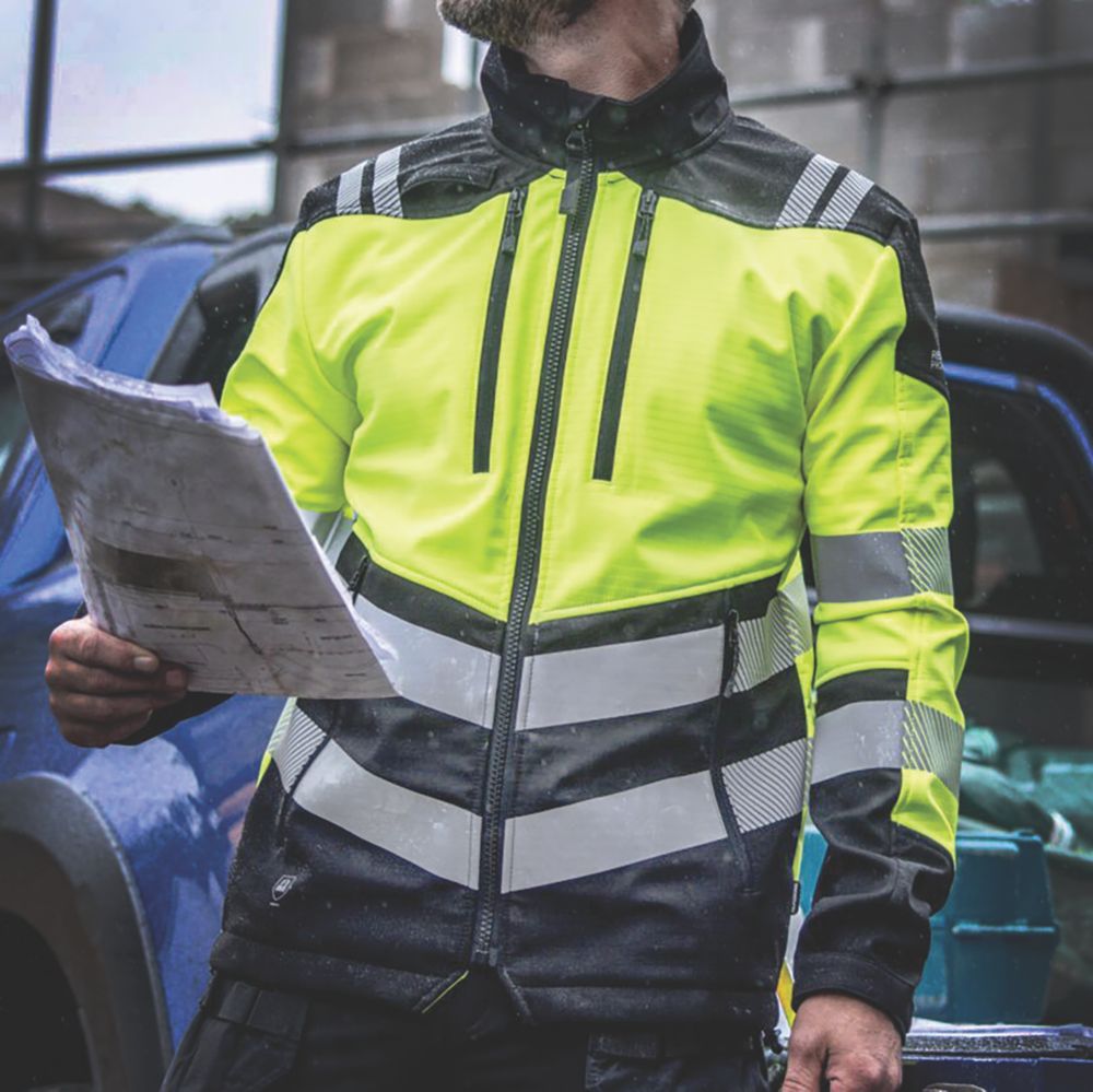 Regatta Hi Vis XPro 3 Layer Softshell Jacket Black/Yellow Medium 40 ...