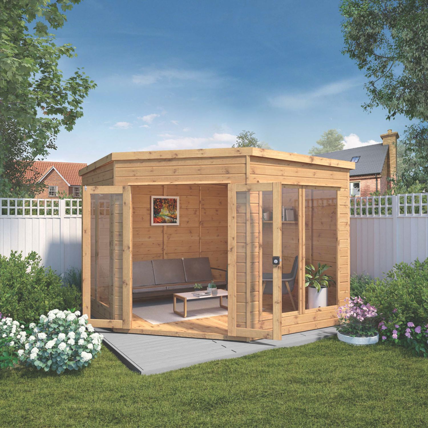 Mercia Premier Corner 9' x 9' (Nominal) Pent Timber Summerhouse (964YL)