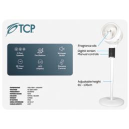 TCP  255mm White & Silver Pedestal Fan 240V