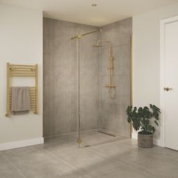 Palermo Showerwall Glass Brushed Brass 1950mm x 300mm x 8mm