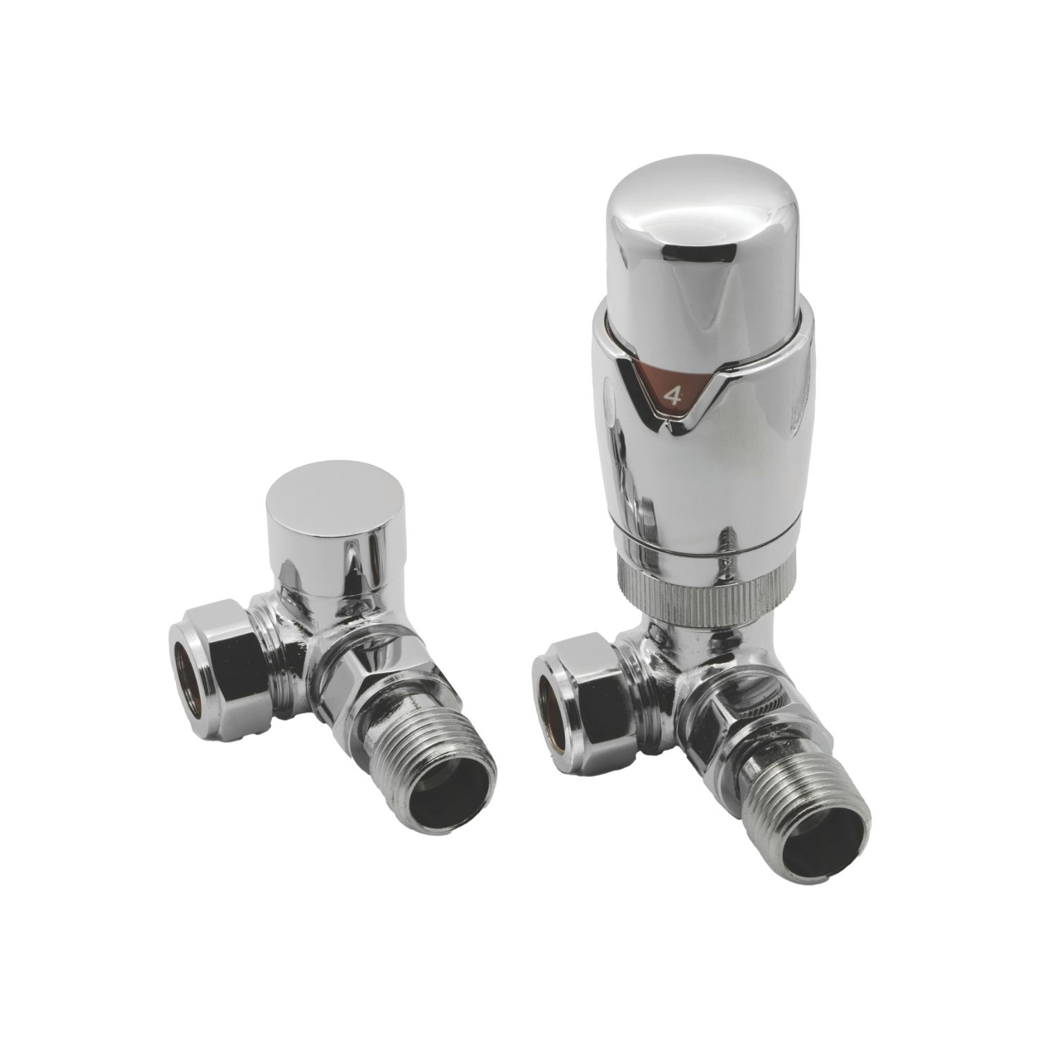 Reina Modal TRV 15mm x 15mm Chrome Corner & L/S Designer Thermostatic Radiator Valve & Lockshield (965EE)