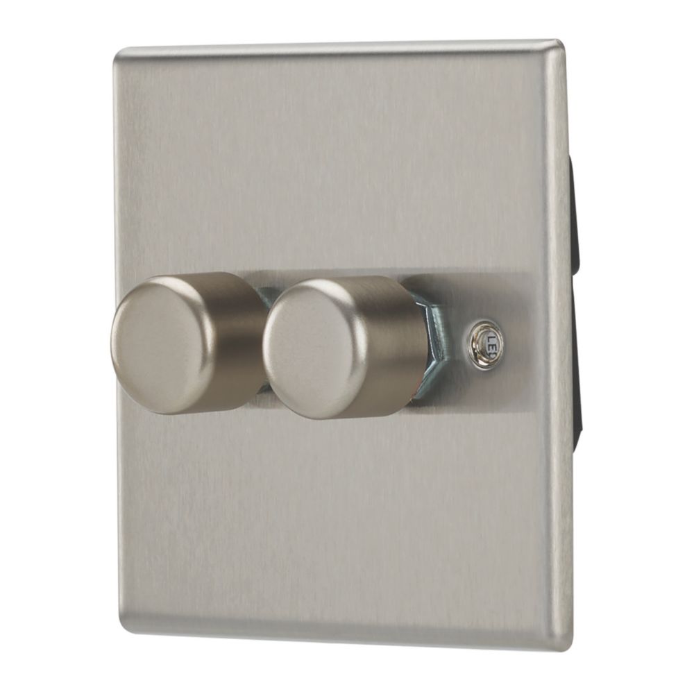 Contactum iConic 2-Gang 2-Way  Dimmer Switch  Brushed Steel