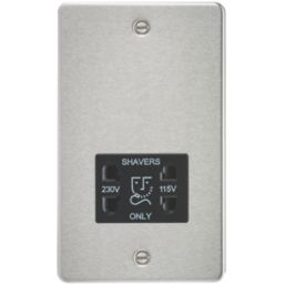 Knightsbridge  2-Gang Dual Voltage Shaver Socket 115 V / 230V Brushed Chrome with Black Inserts