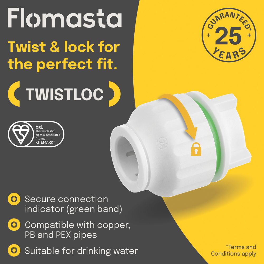 Flomasta Twistloc Plastic Push-Fit Stop End 15mm 10 Pack - Screwfix