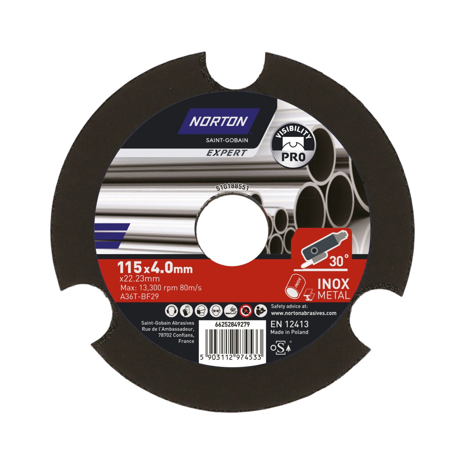 Norton A 36 T T29 Metal Grinding Disc 115mm (4.5") x 22.23mm (966JL)