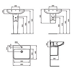 Ideal Standard i.life B Washbasin & Semi Pedestal 1 Tap Hole 600mm