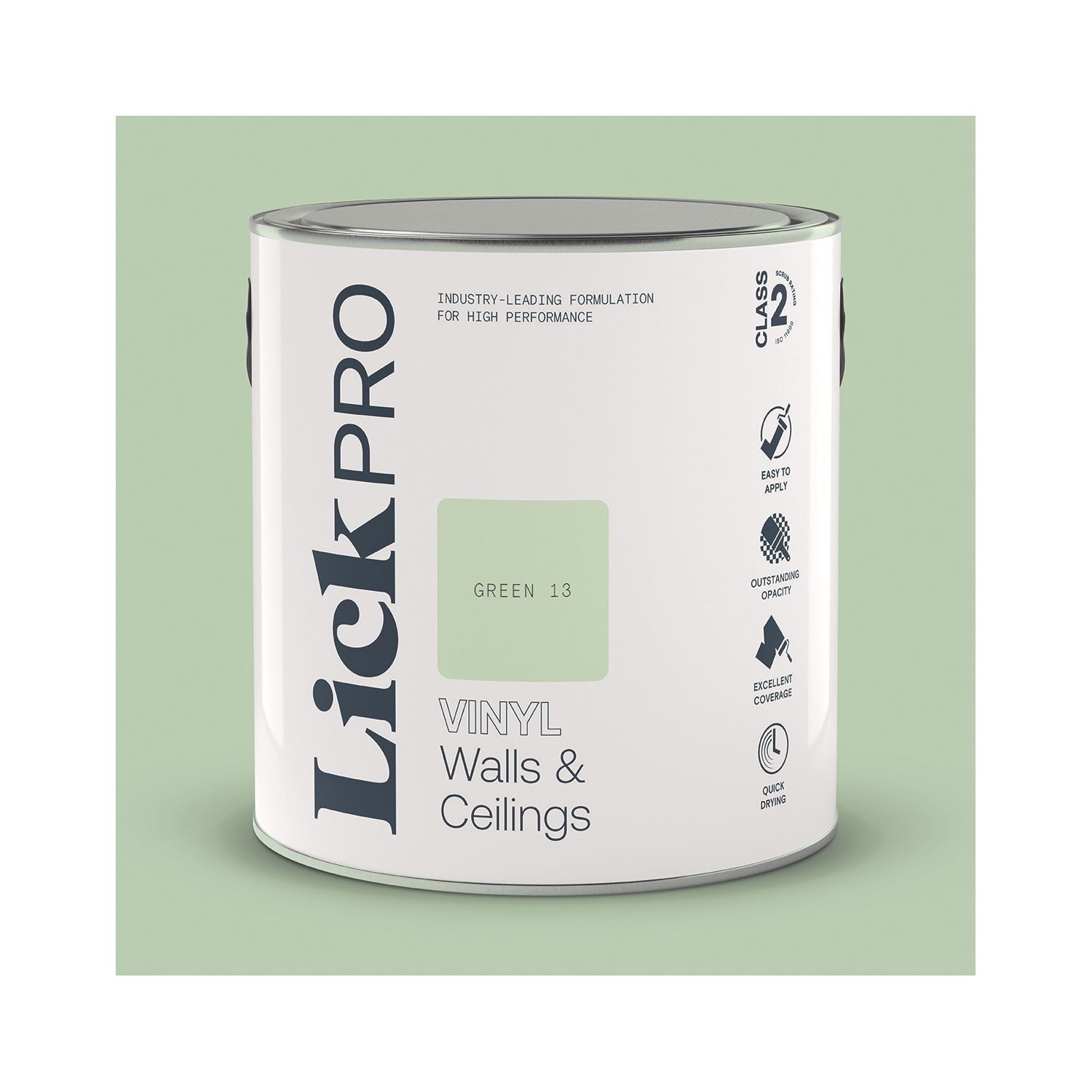 LickPro 2.5Ltr Green 13 Vinyl Matt Emulsion Paint (966TM)