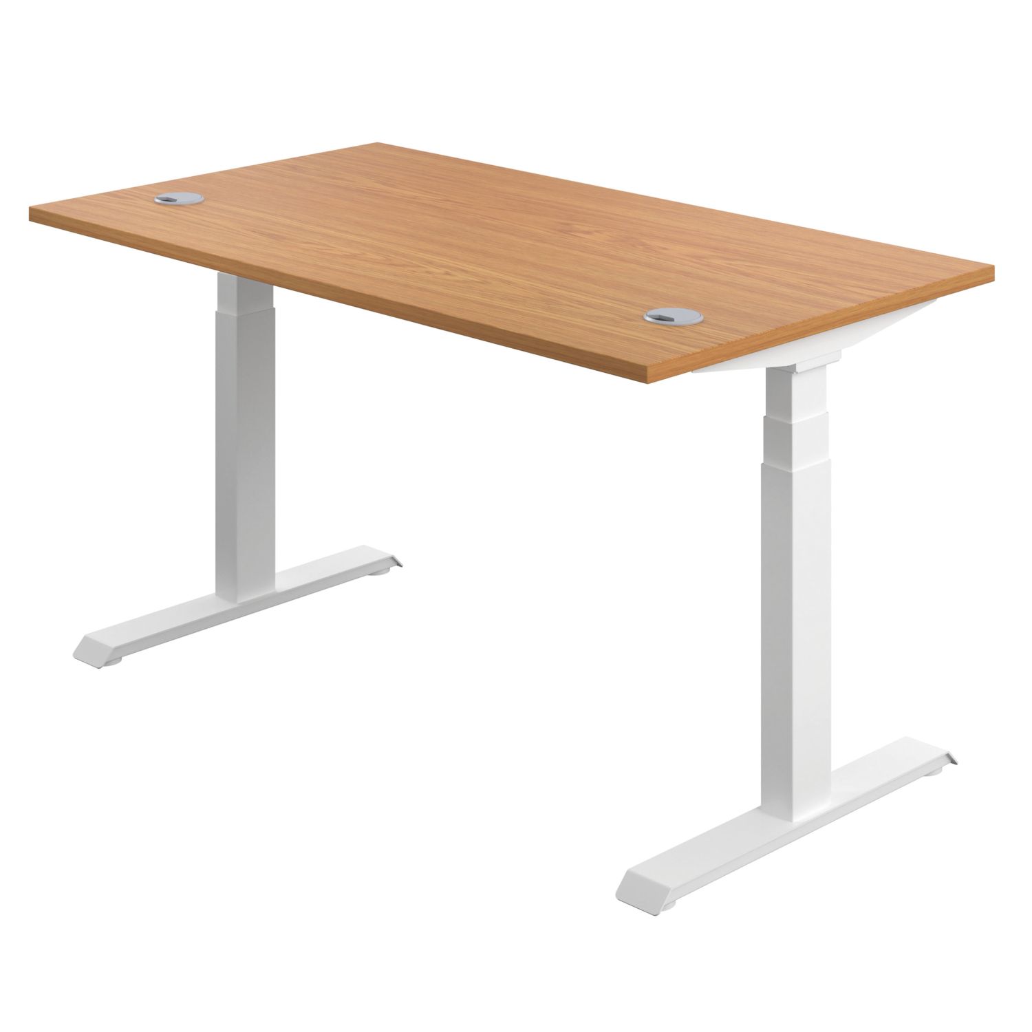 TC Group Economy Back To Back Powered Rectangular Sit Stand Desk Nova Oak/White 1600mm x 0.62-1.28m (966TT)