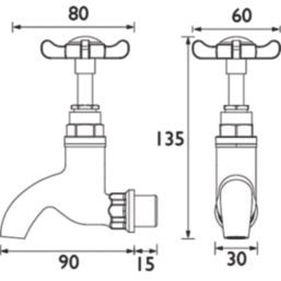 Bristan 1901 Bib Cross Head Kitchen Taps Chrome-Plated 1 Pair