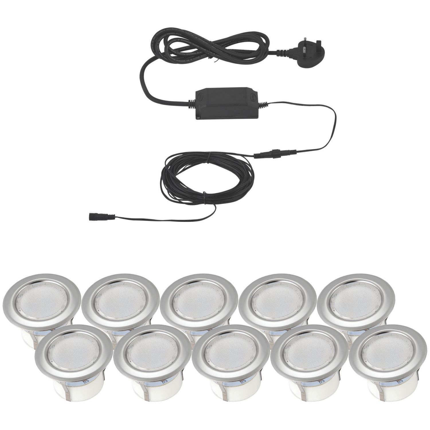 LAP Apollo White 45mm Outdoor Round LED Deck Light Kit Polished Stainless Steel 4.8W 10 x 18lm 10 Pack (967FX)