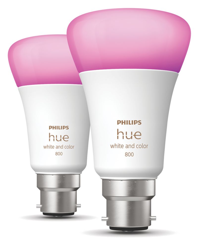 Philips Hue B22 A60 RGB & White LED Smart Light Bulb 6.5W 800lm 2 Pack ...