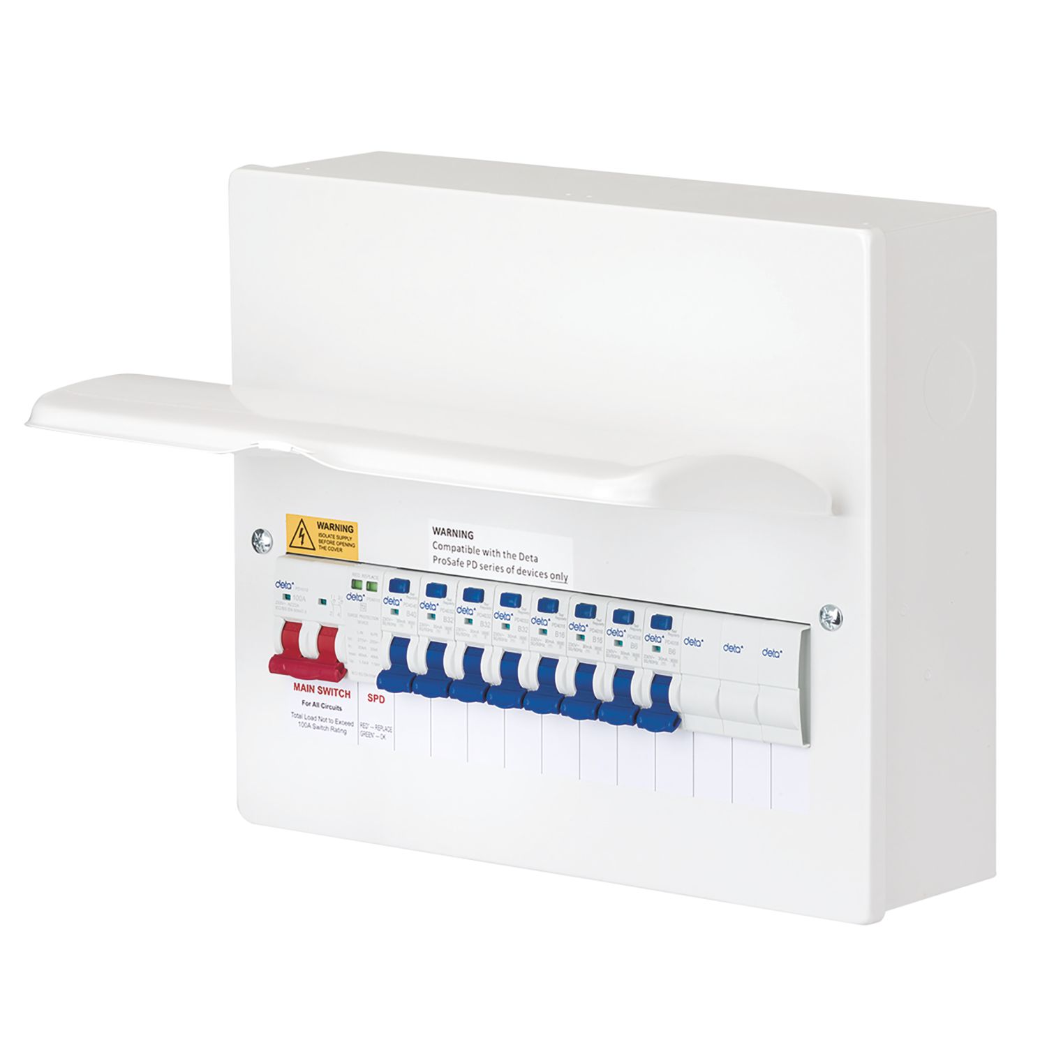 Deta 14-Module 11-Way Populated Main Switch Consumer Unit with SPD (967PV)