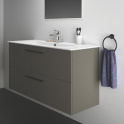 Ideal Standard i.life A Wall-Hung Vanity Unit with Black Handles & Basin Matt Quartz Grey 1240mm x 460mm x 645mm