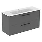 Ideal Standard i.life A Wall-Hung Vanity Unit with Black Handles & Basin Gloss White 1240mm x 460mm x 645mm