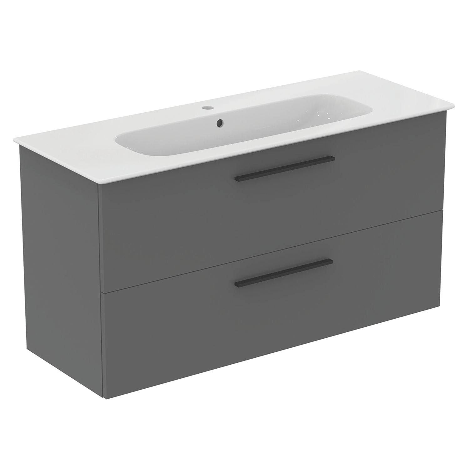 Ideal Standard i.life A Wall-Hung Vanity Unit with Black Handles & Basin Matt Quartz Grey 1240mm x 460mm x 645mm (968HM)
