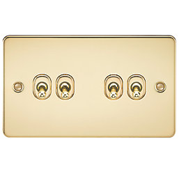 Knightsbridge  10AX 4-Gang 2-Way Light Switch  Polished Brass