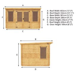 Mercia  12' 6" x 9' (Nominal) Pent Timber Log Cabin