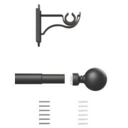 Rothley Matt Black Extendable Curtain Pole w/ Orb Finials 28mm x 125-216cm