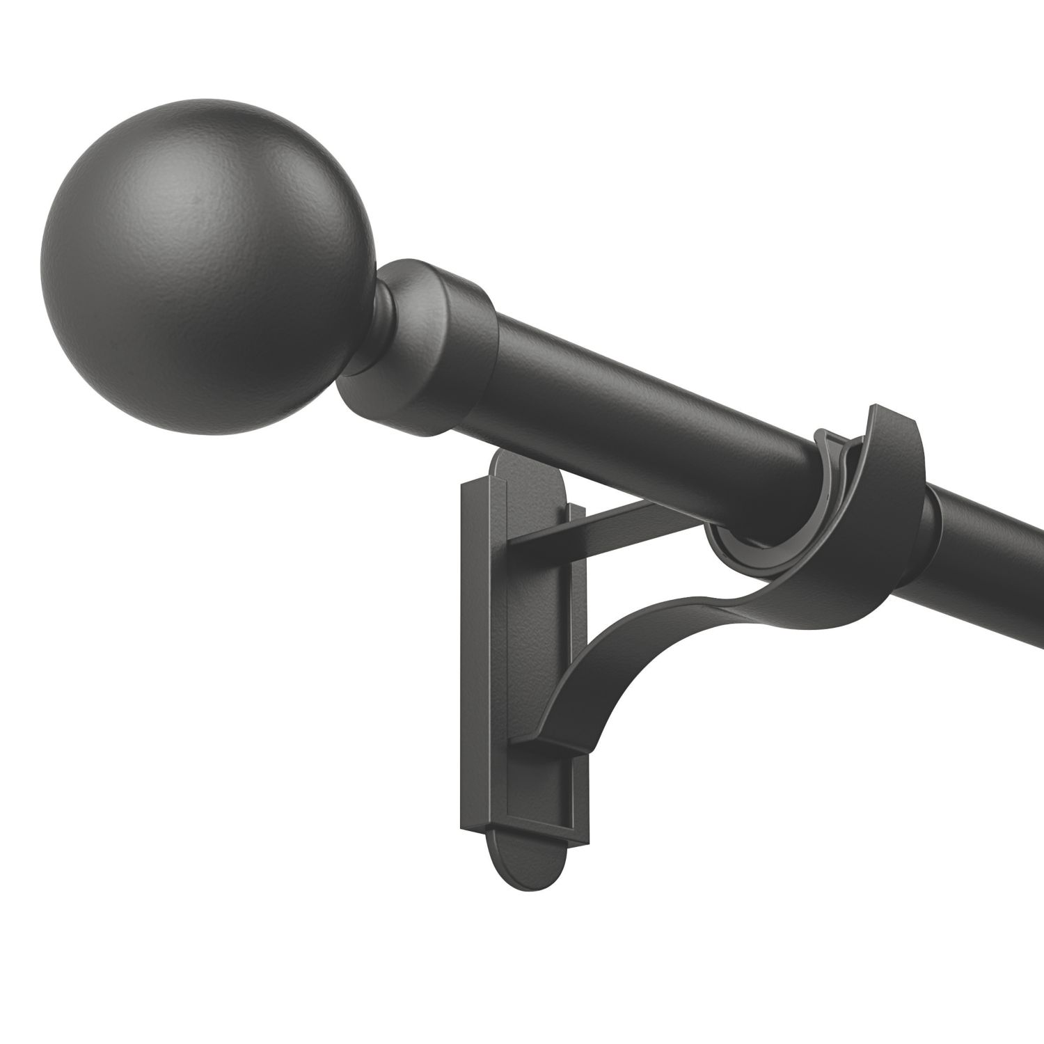 Rothley Matt Black Extendable Curtain Pole w/ Orb Finials 28mm x 125-216cm (968YU)