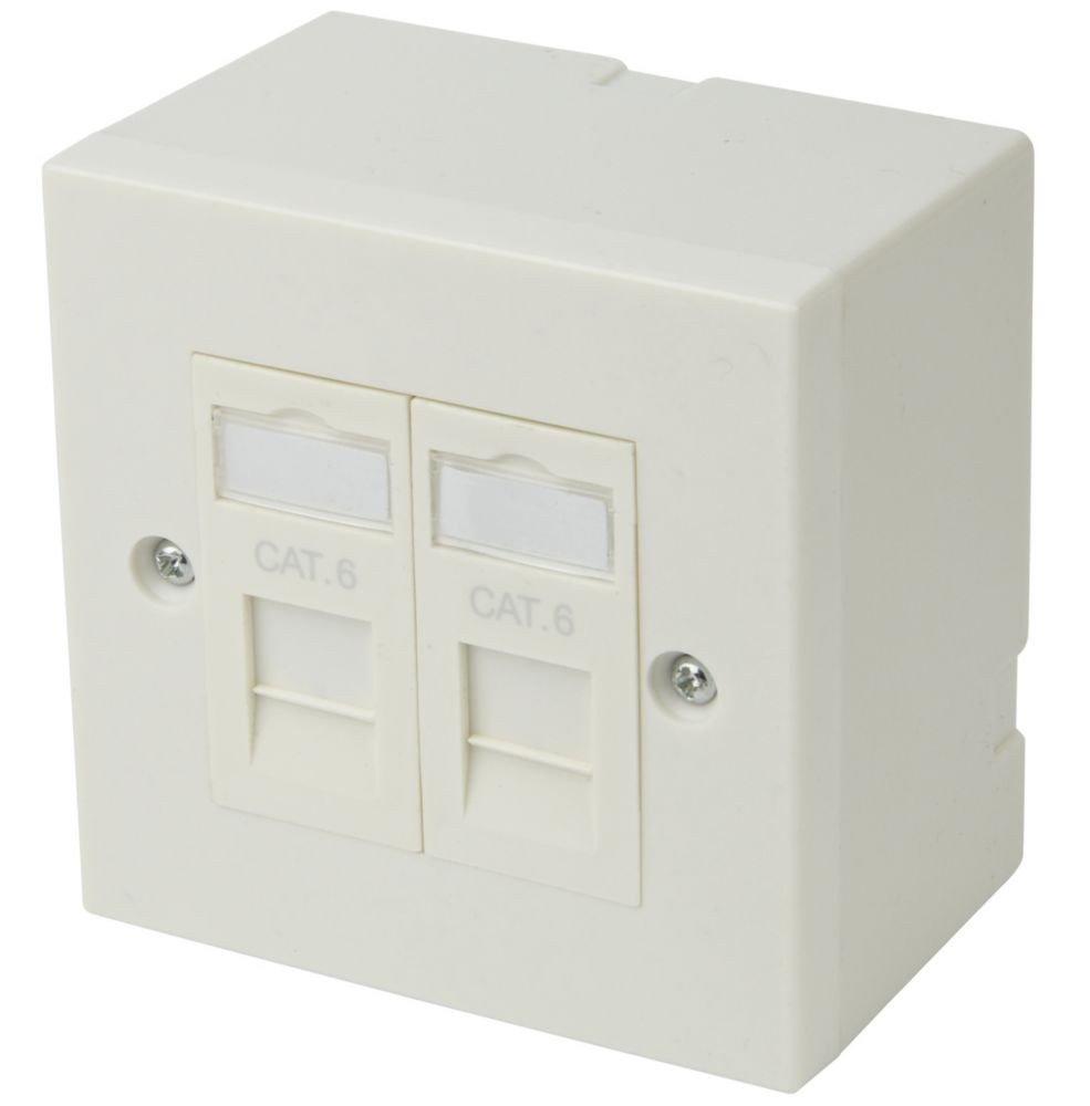 Cat 8 Wall Socket Philex Cat 6 2 Port Double RJ45 Ethernet Socket White - Screwfix