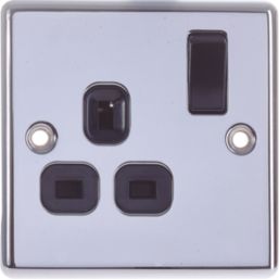 LAP  13A 1-Gang SP Switched Plug Socket Polished Chrome  with Black Inserts