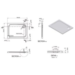 Essentials Rome Rectangular Shower Tray Gloss 1000mm x 760mm x 45mm