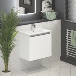 Newland  Double Door Wall-Mounted Vanity Unit with Basin Gloss White 600mm x 370mm x 540mm